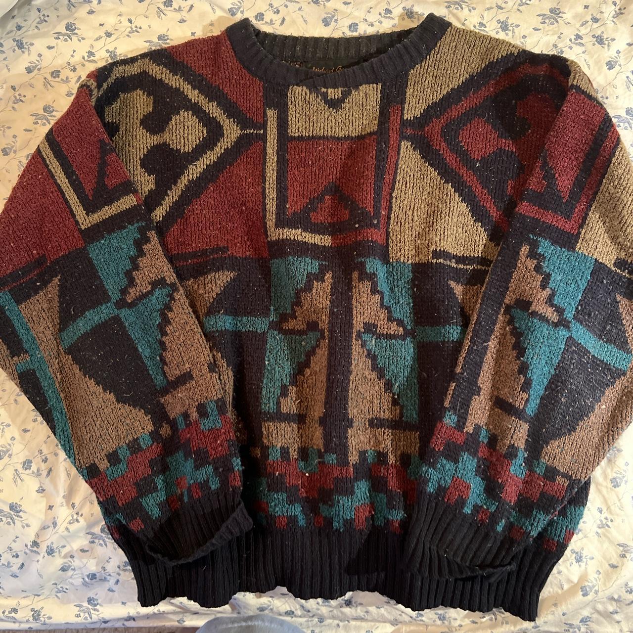 insane funky authentic 80s knit oversized grandpa... - Depop
