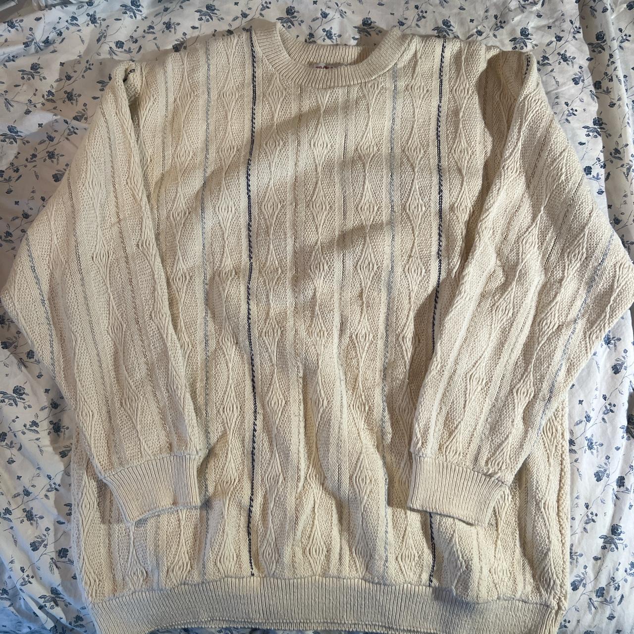 vintage long oversized sweater with cool stitching... - Depop