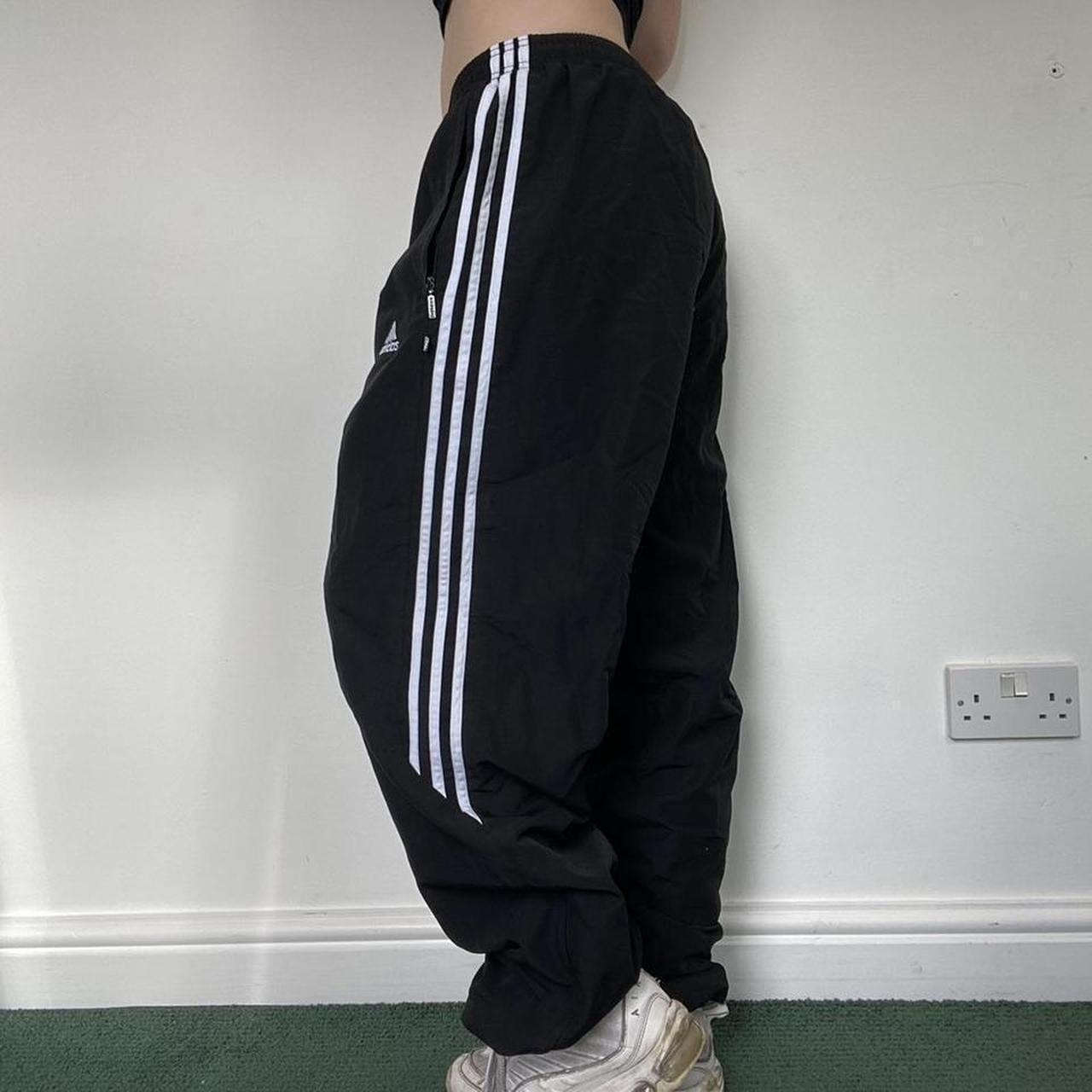 Vintage 90s adidas tracksuit bottoms black white... - Depop