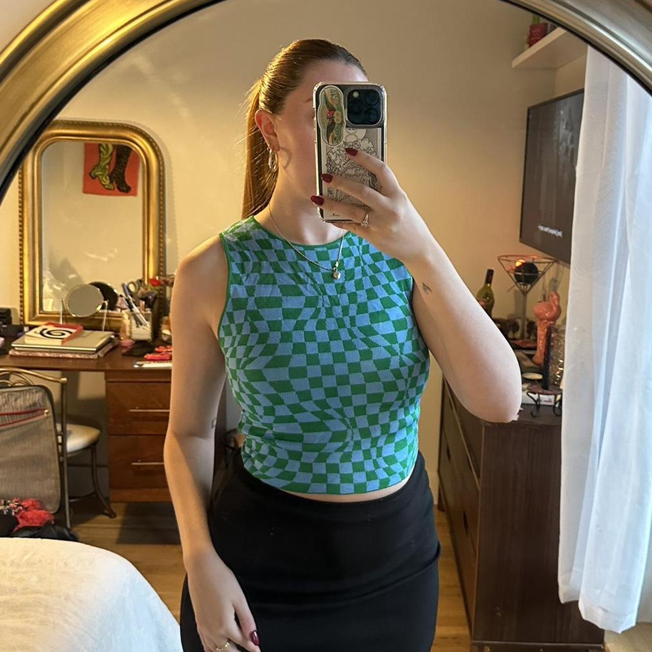 Paloma Wool Women's Blue and Green Crop-top | Depop