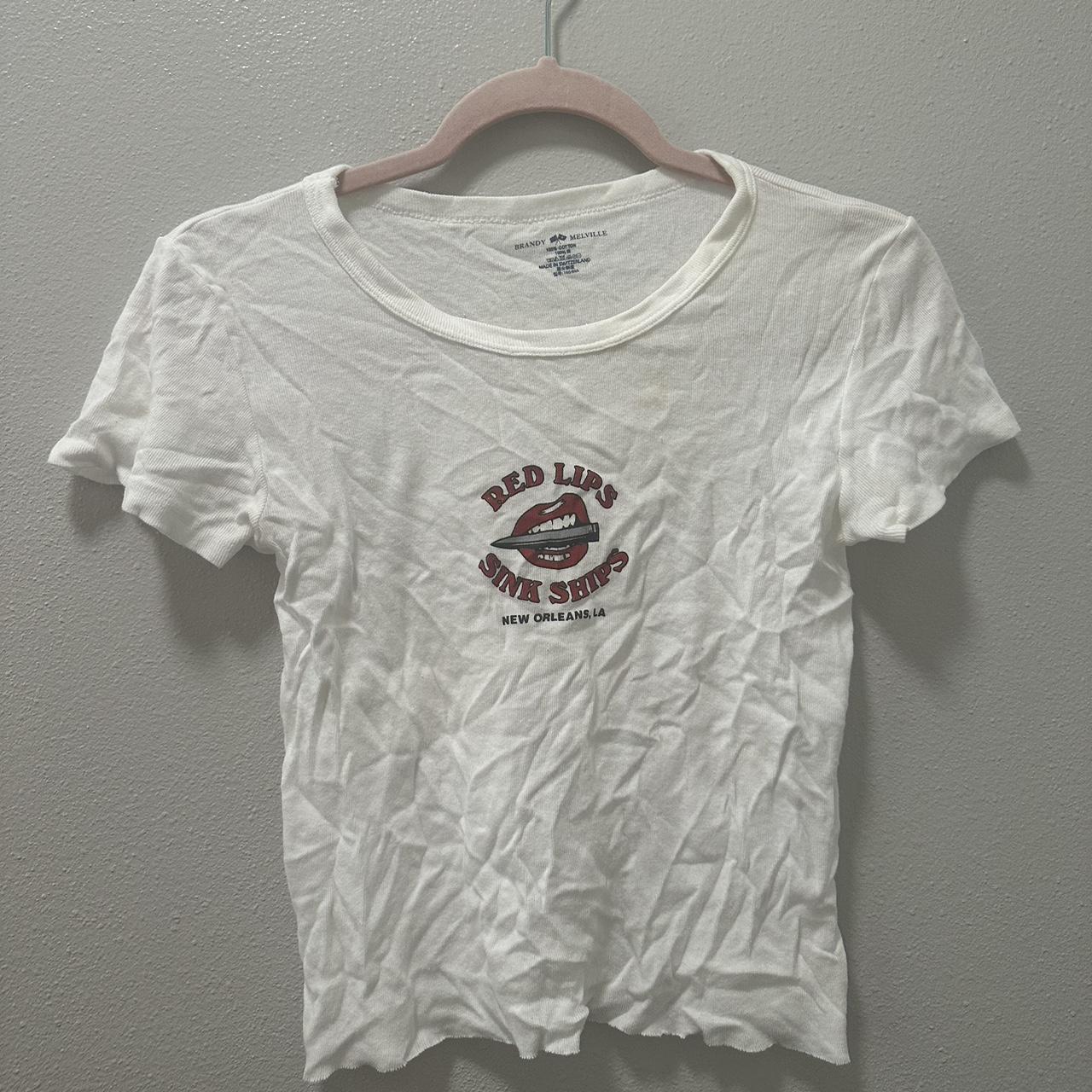 Brandy Melville red and white California graphic tee - Depop