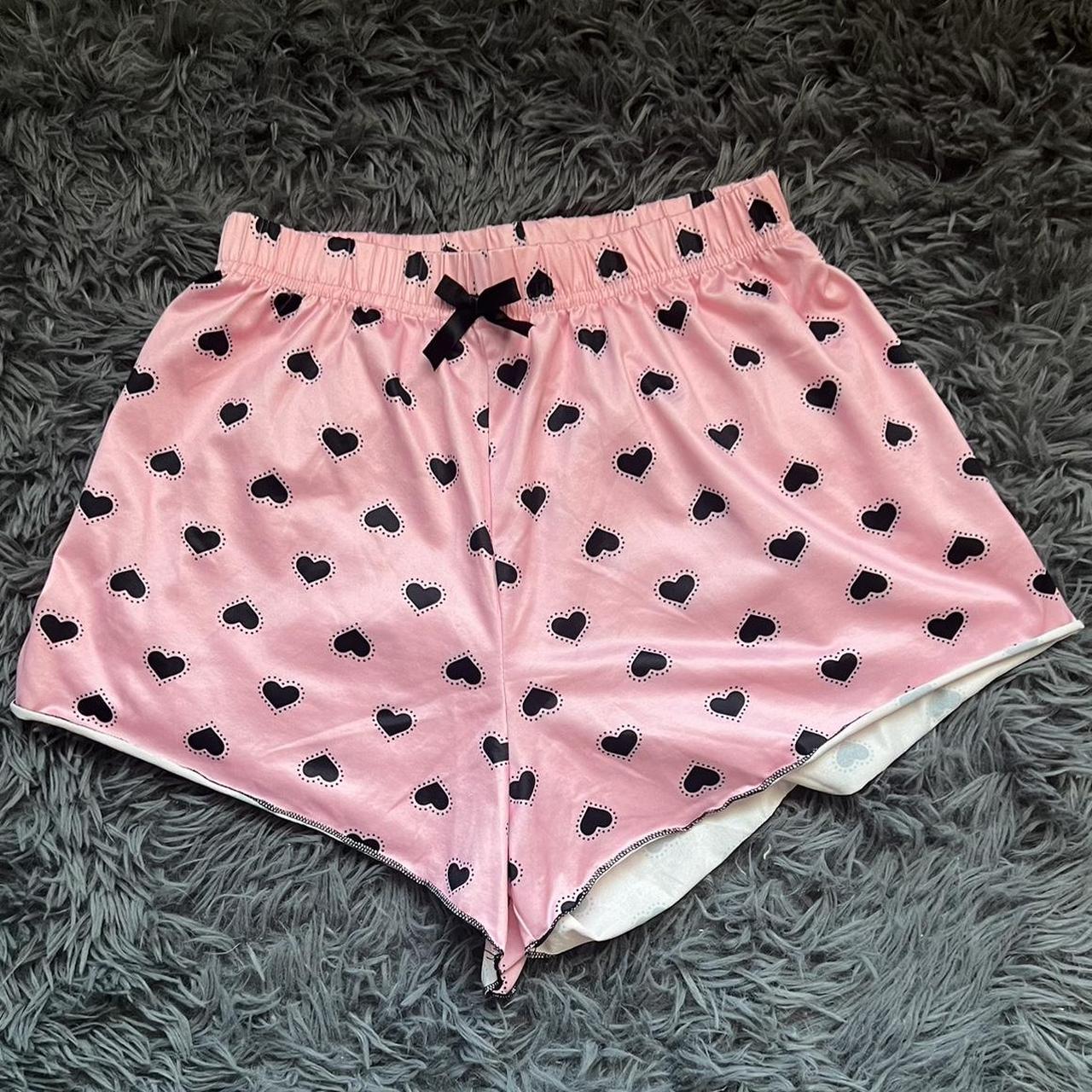 pink boxer PJ pajama shorts! has cute little hearts... - Depop