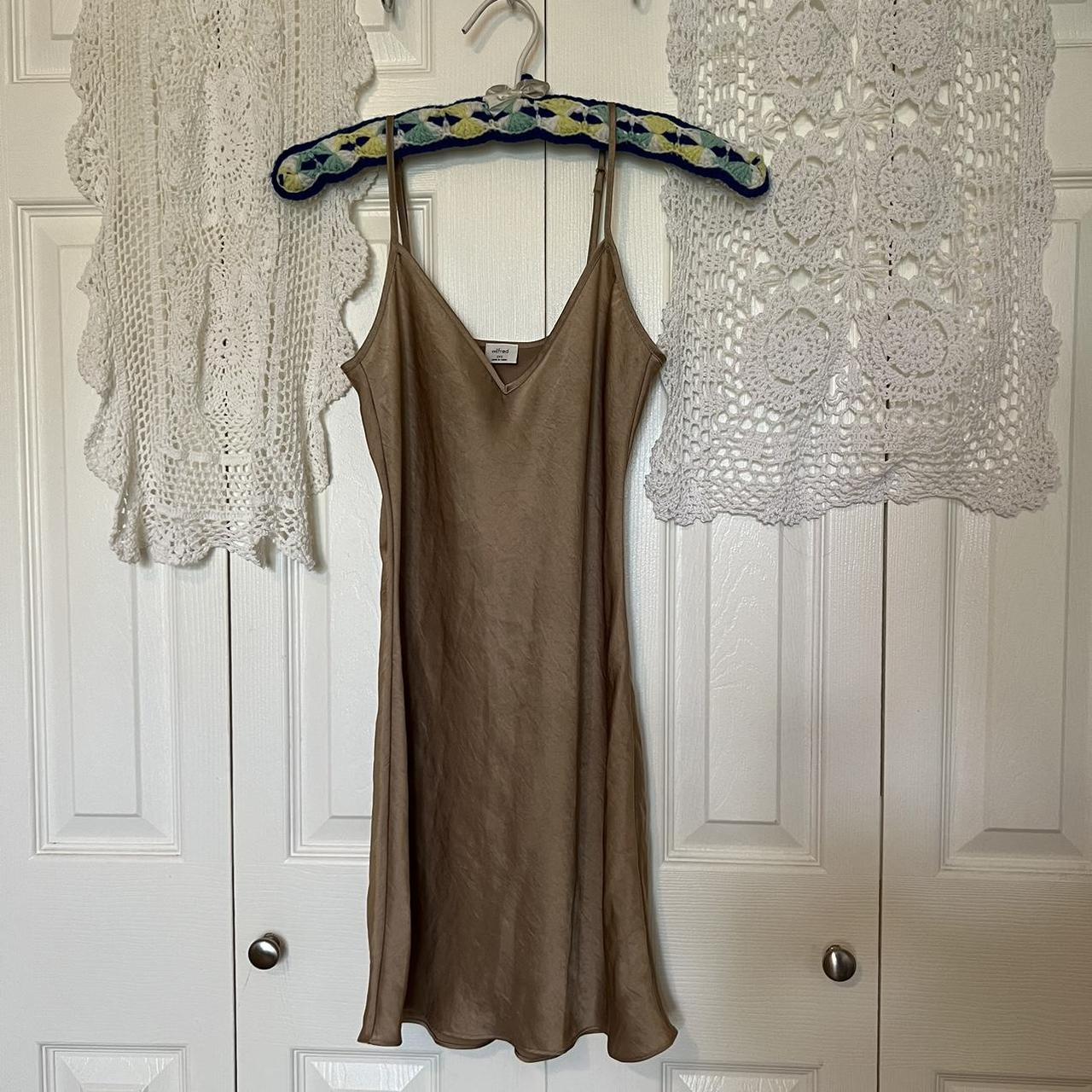 Wilfred Women's Gold and Brown Dress | Depop