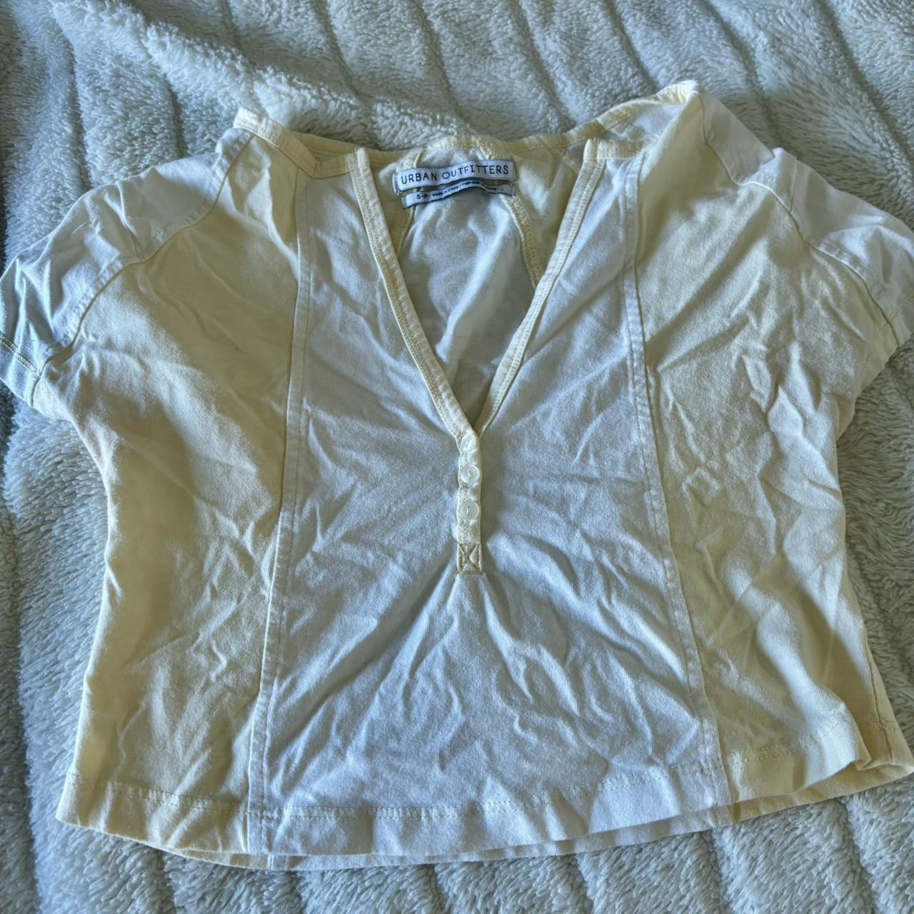 Urban Outfitters cream and white crop top tshirt -... - Depop