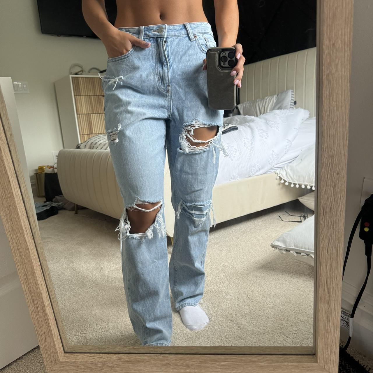 American Eagle Ripped Jeans Light Wash Rips Only Depop