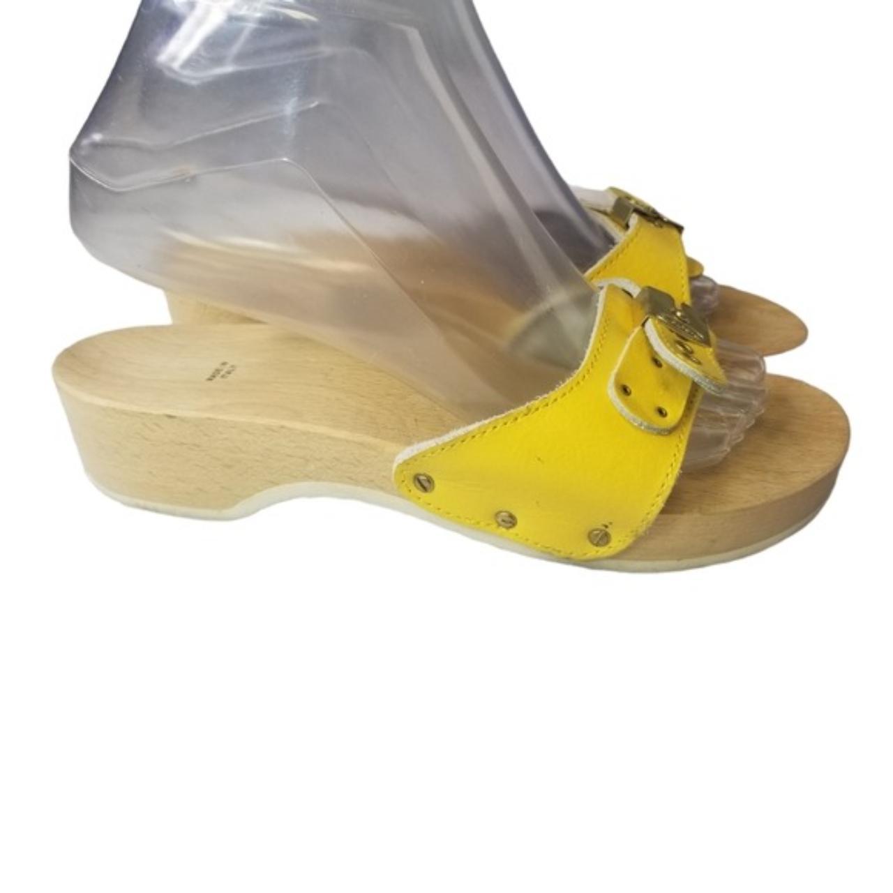 Vtg Dr Scholls yellow leather wood sandals Depop