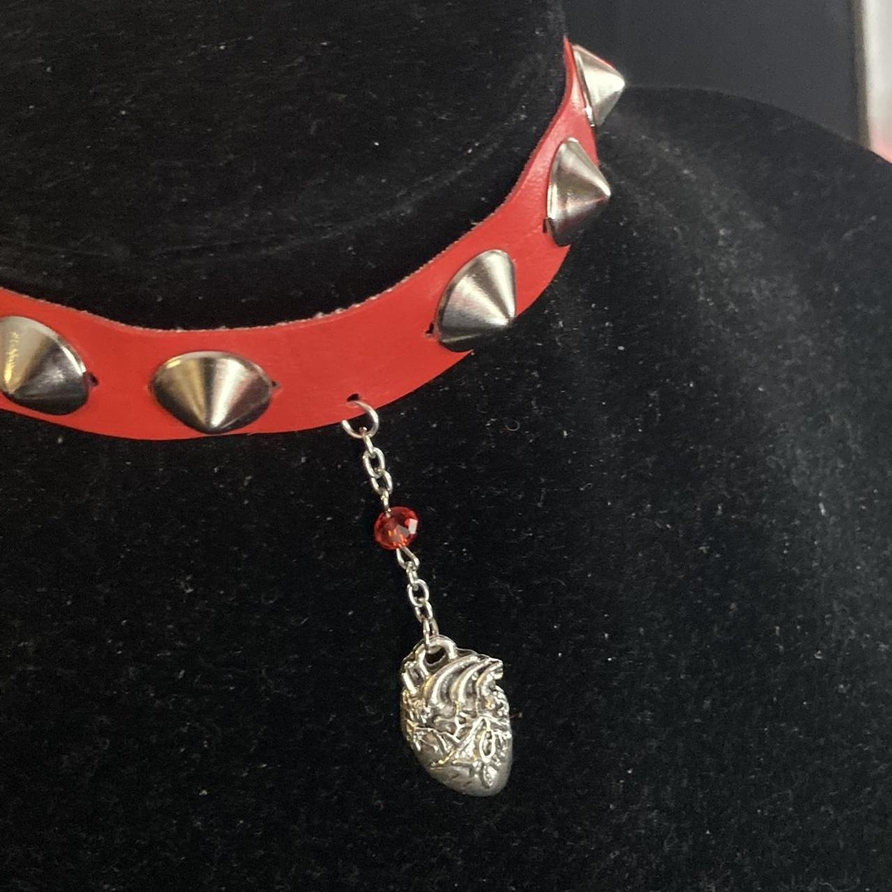 Goth Choker Red Leather Double Layer Necklace Thin - Depop