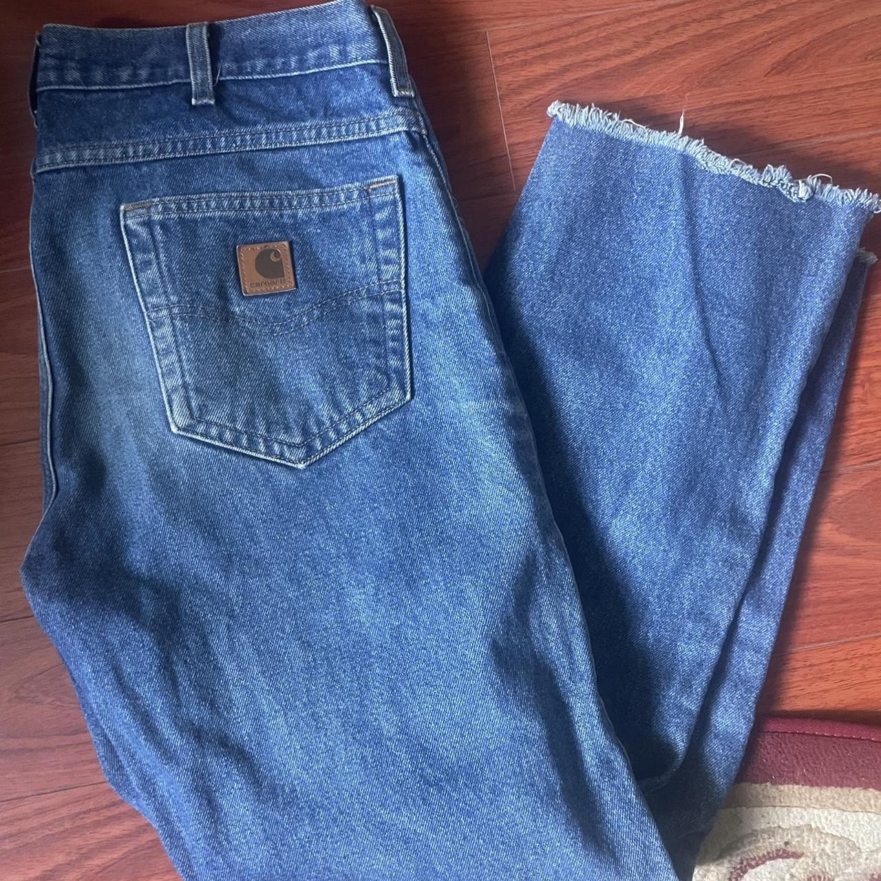 Carhartt Jeans 33x34 but cut to a 33x30.5 Nice fade,... - Depop