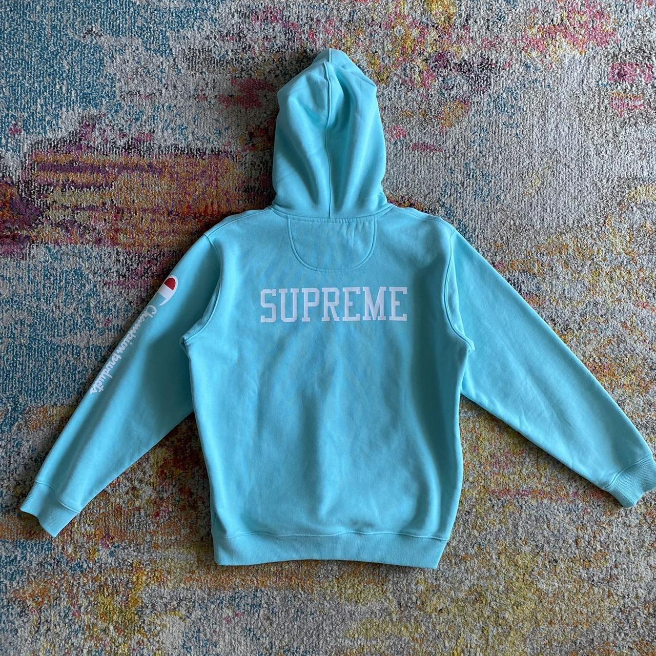 Supreme x Champion Hoodie Hooded Sweater FW16 Light Aqua Blue Medium