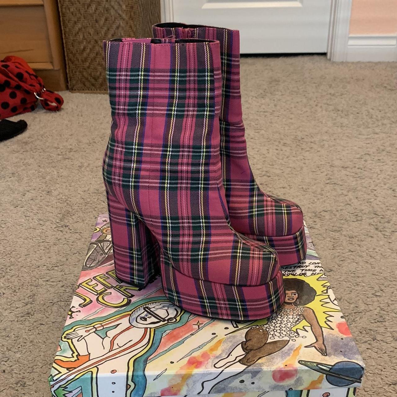 Jeffrey campbell pink plaid widow boots never worn