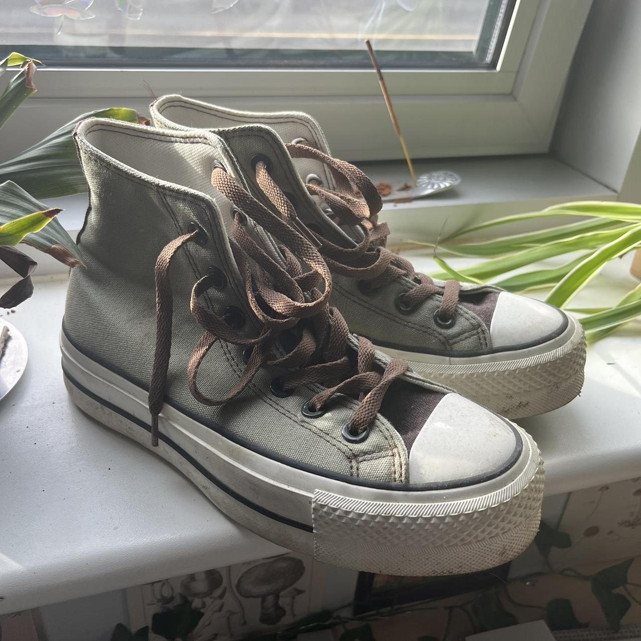 🌀Custom green and brown platform converse Size 3.5... Depop