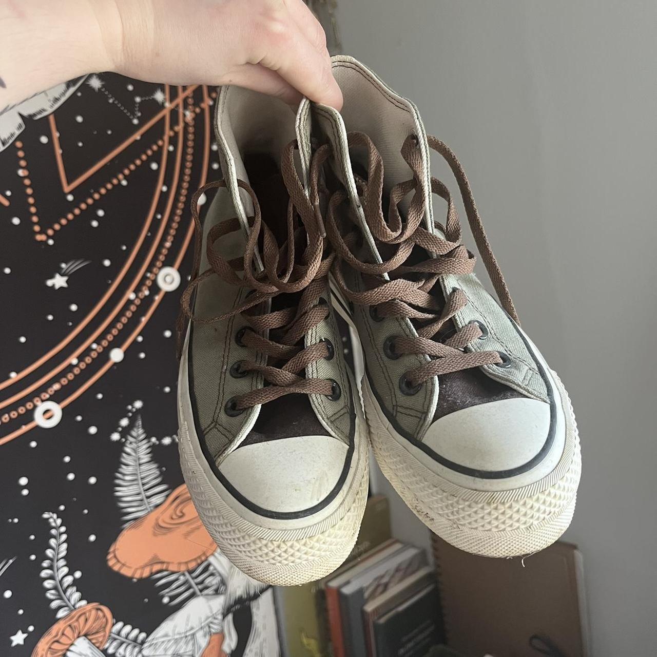 🌀Custom green and brown platform converse Size 3.5... Depop