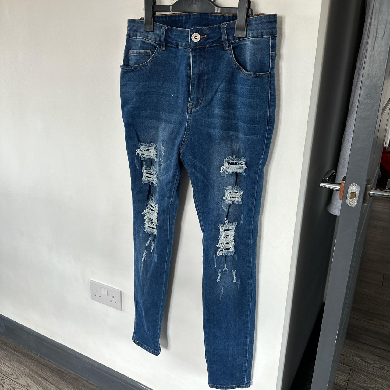 NVLTY blue ripped jeans Size 30 Depop
