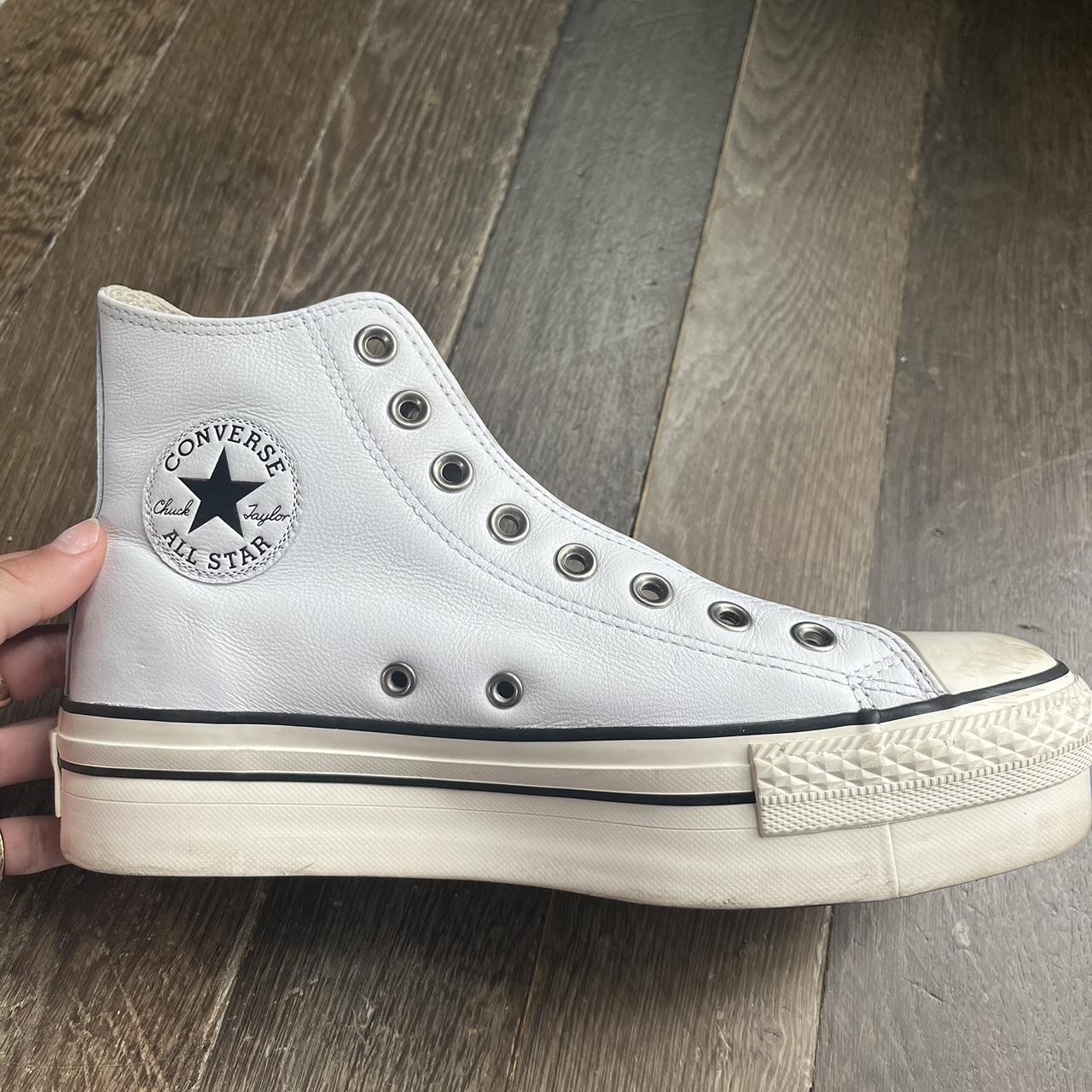 white leather platform high top converse about 4... - Depop