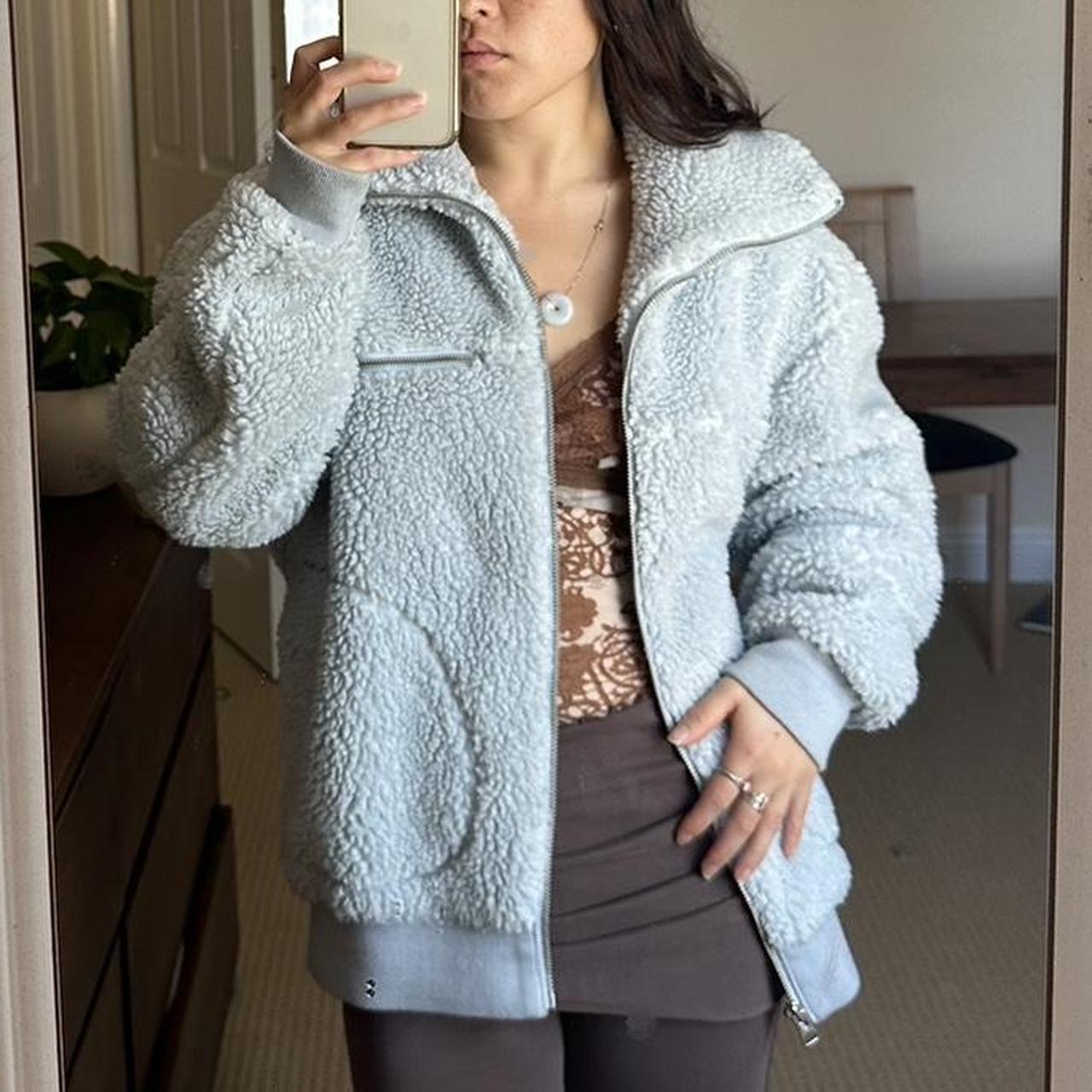 Aritzia Wilfred free light blue faux sherpa bomber. Depop