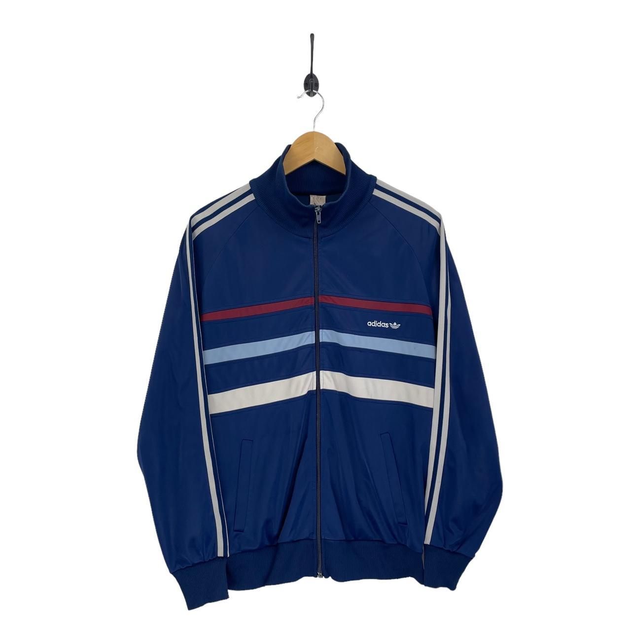 Vintage Adidas 80s Jacket Navy, white and blue 80s... - Depop