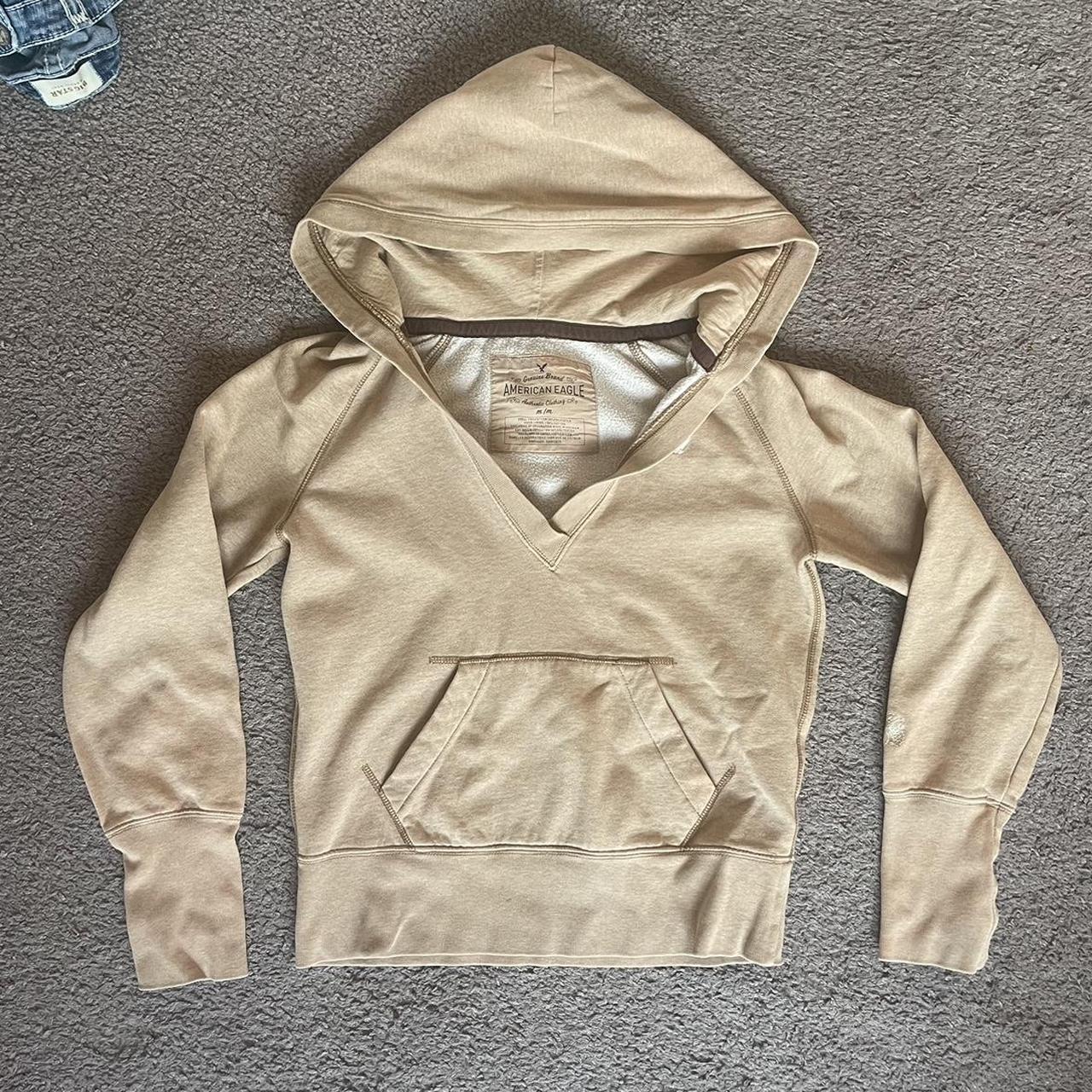 Y2k American eagle hoodie V neck Beige color Size... Depop