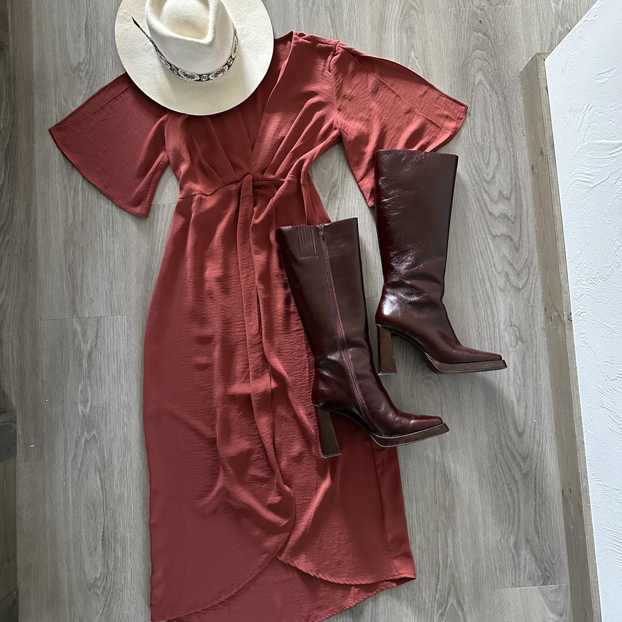 burnt orange fitted dress