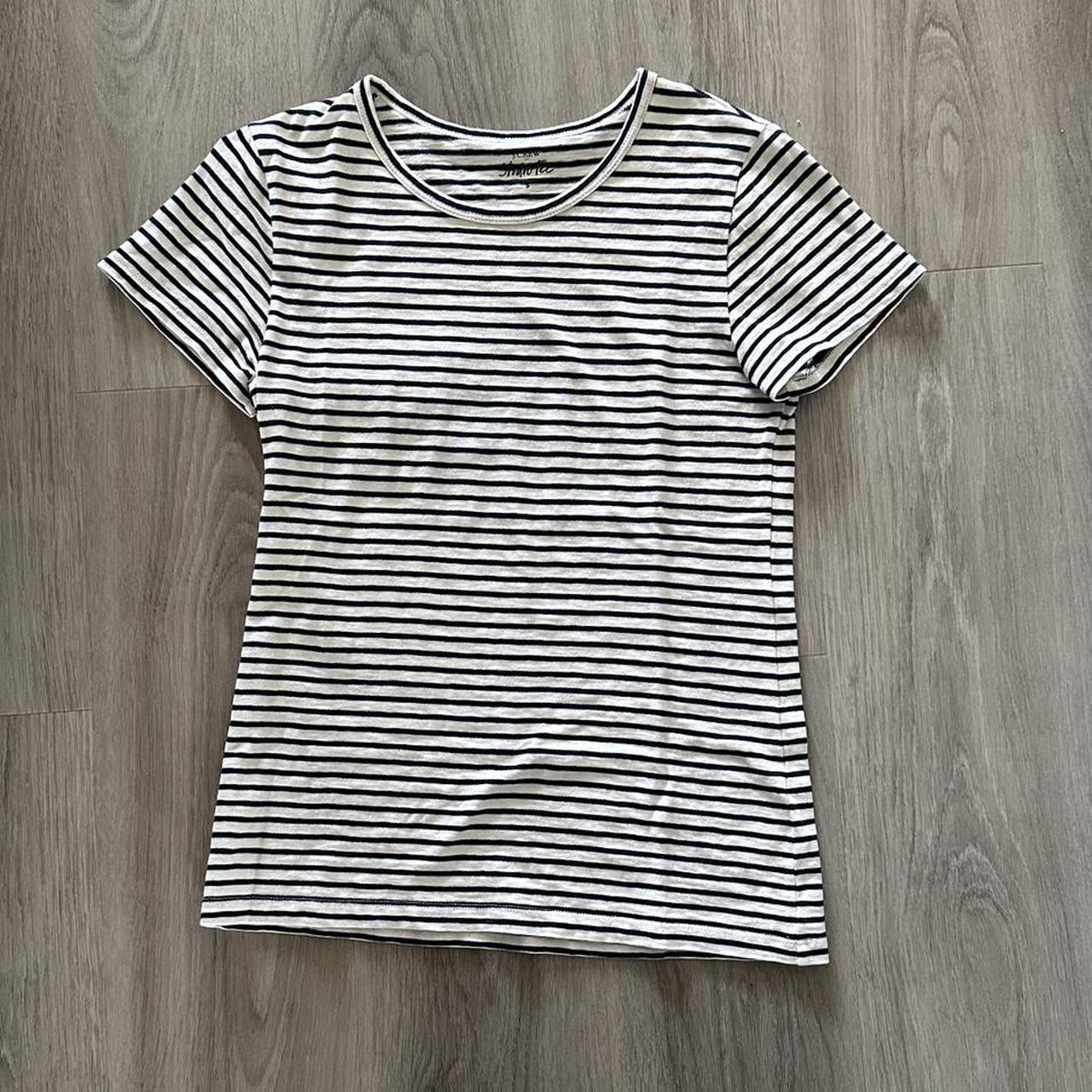 J.Crew Women's Navy and White Tshirt Depop