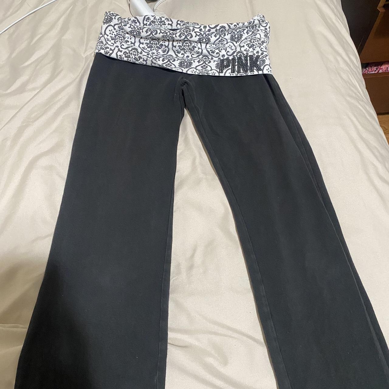 PINK black and white detail flare leggings with... - Depop