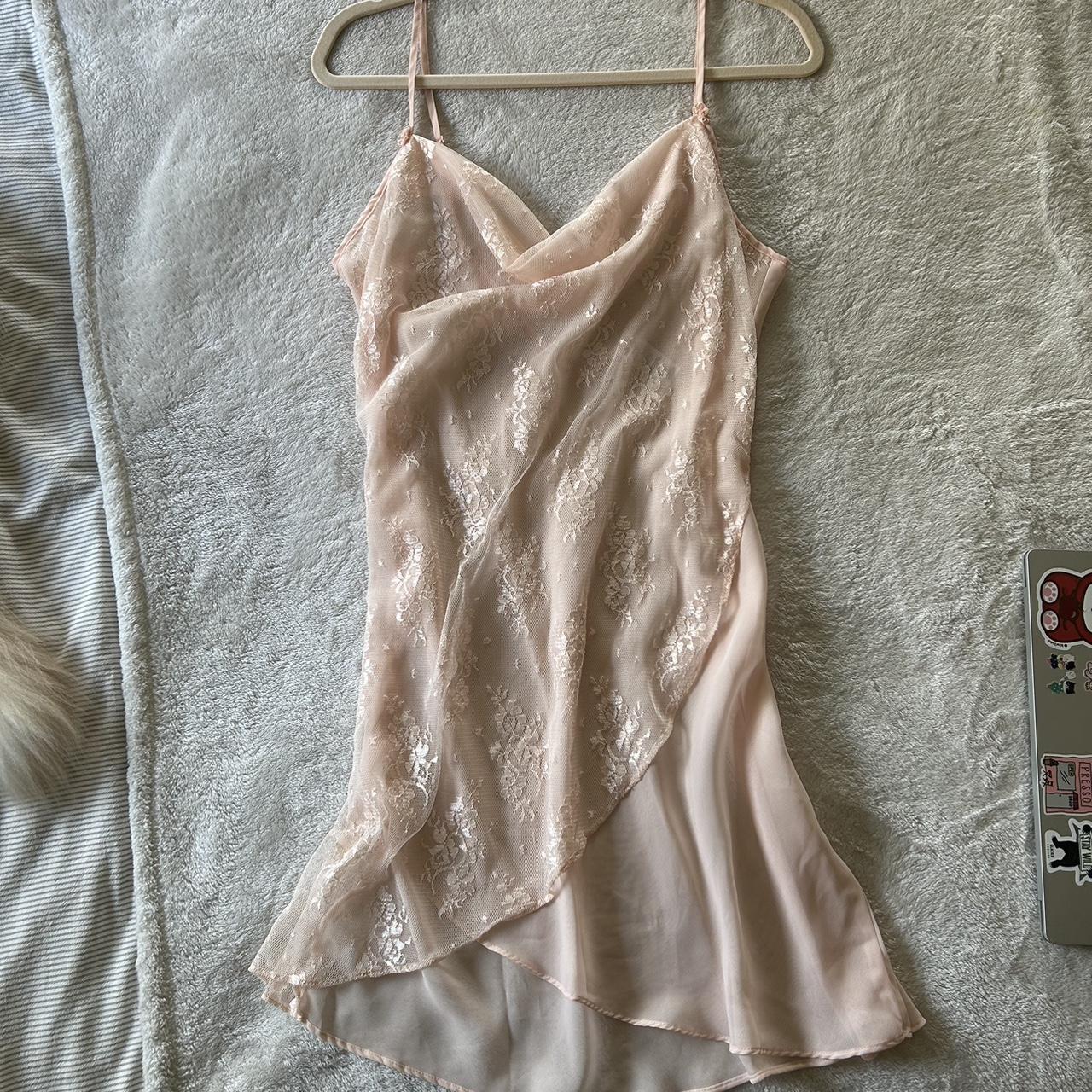dainty + lacey pink slip dress 🩰🌟 cowl neck and... - Depop