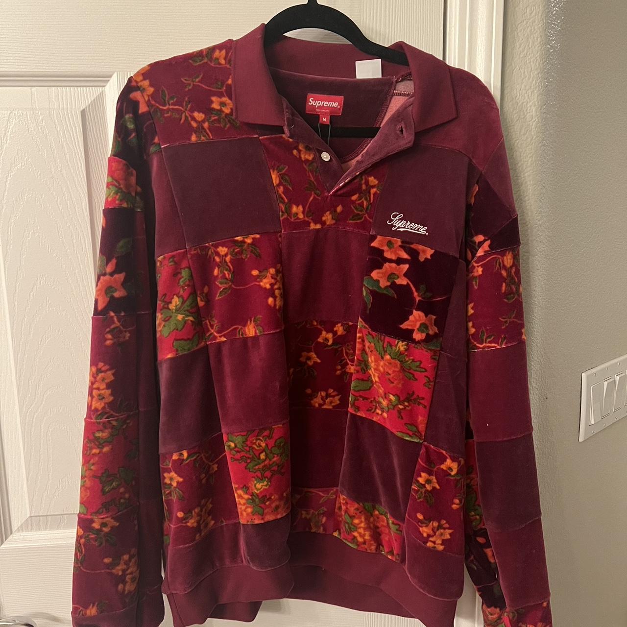 SUPREME Floral Patchwork Velour L/S Polo... - Depop