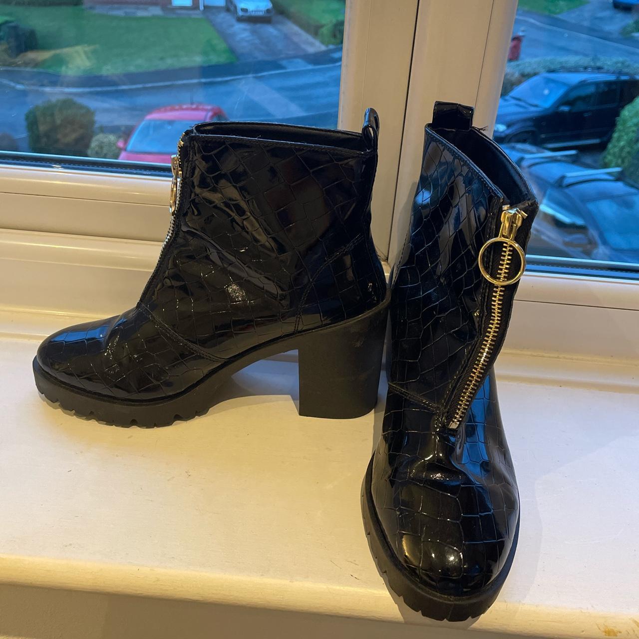 Office black snakeskin zip up boots Size 6 Only... - Depop