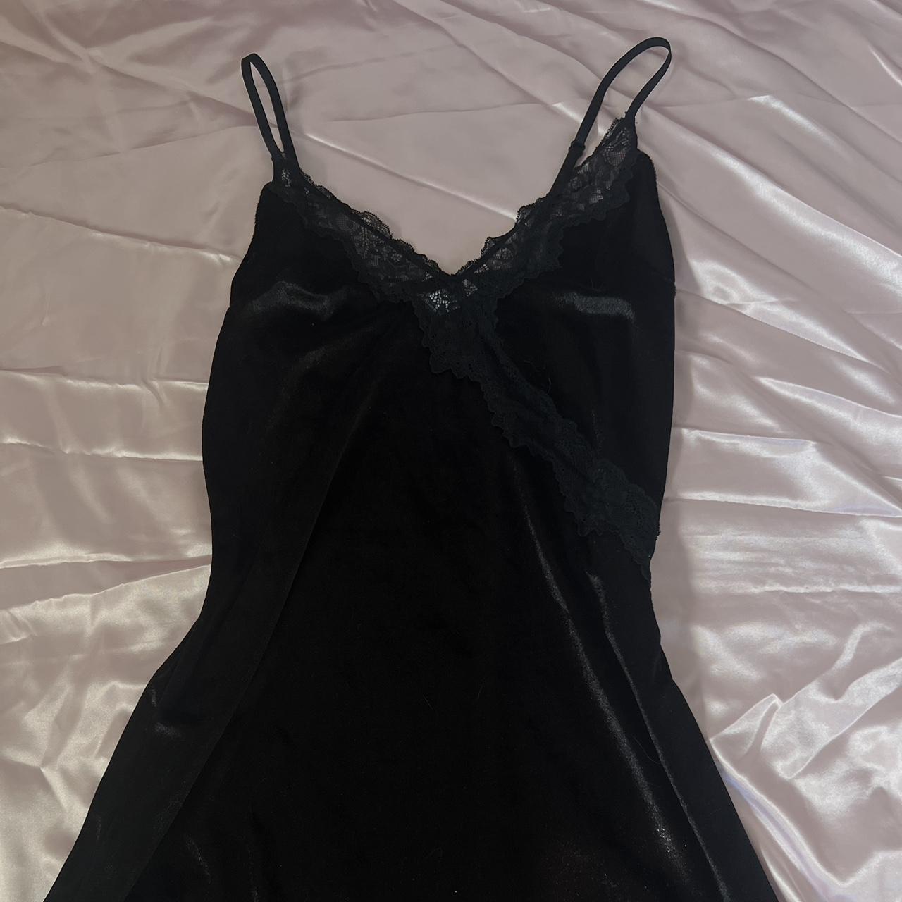 Black lace slip dress • Velvet material •... - Depop