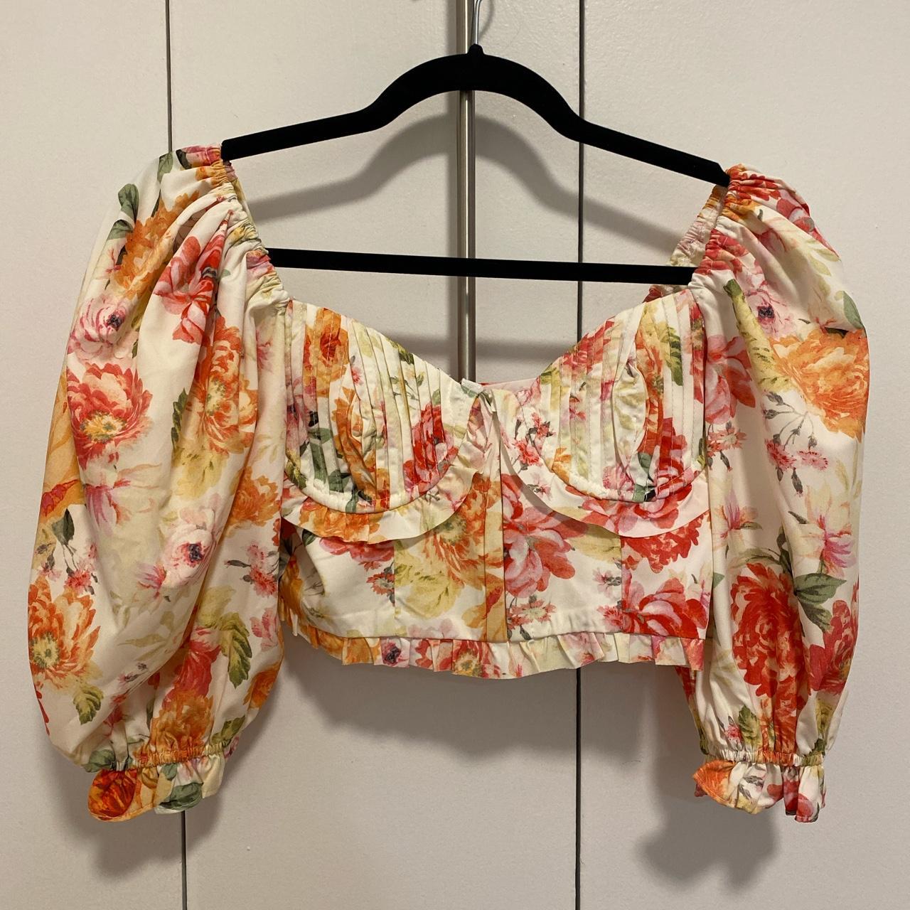For Love & Lemons Women's White and Orange Blouse