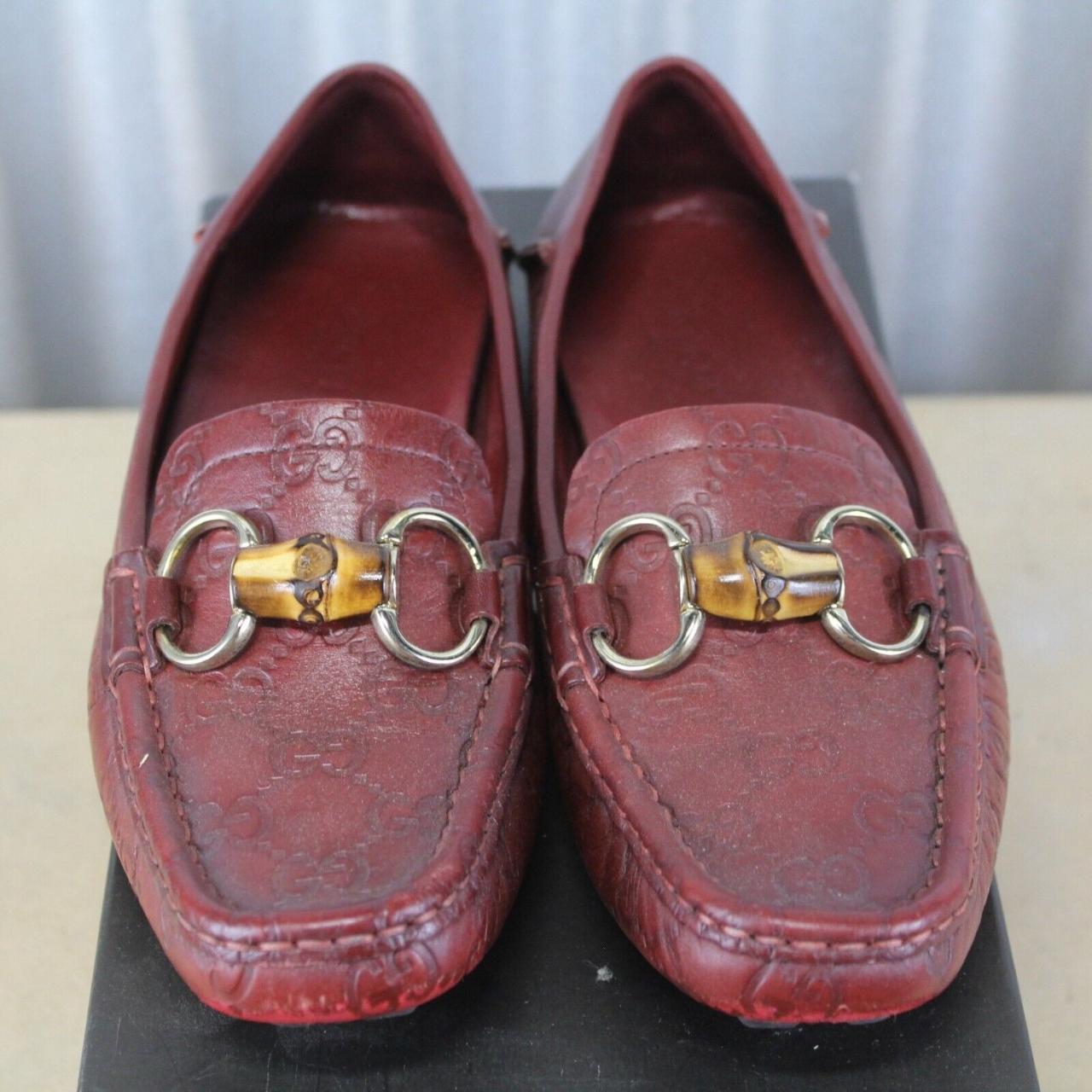 Gucci Red Monogram Bamboo Horsebit Driving Loafers... - Depop