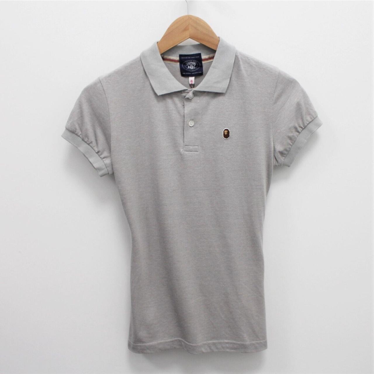 Bape A Bathing Ape Embroidered Polo Shirt Grey... - Depop