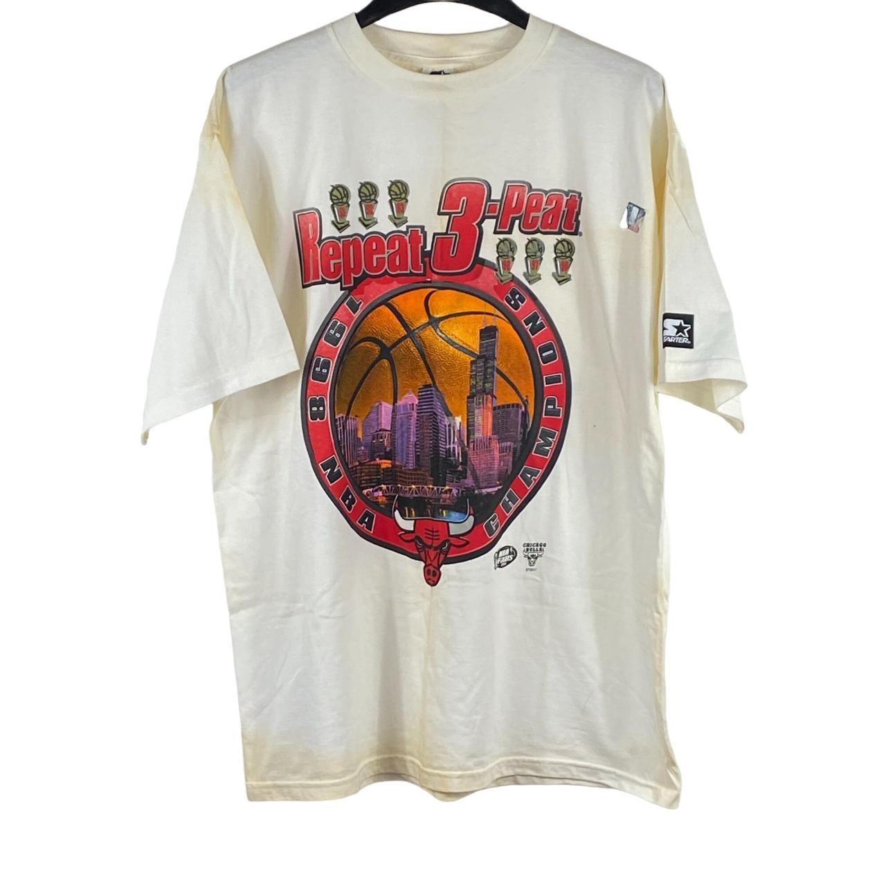 Vtg Starter Chicago Bulls Repeat 3-Peat 1998 NBA...