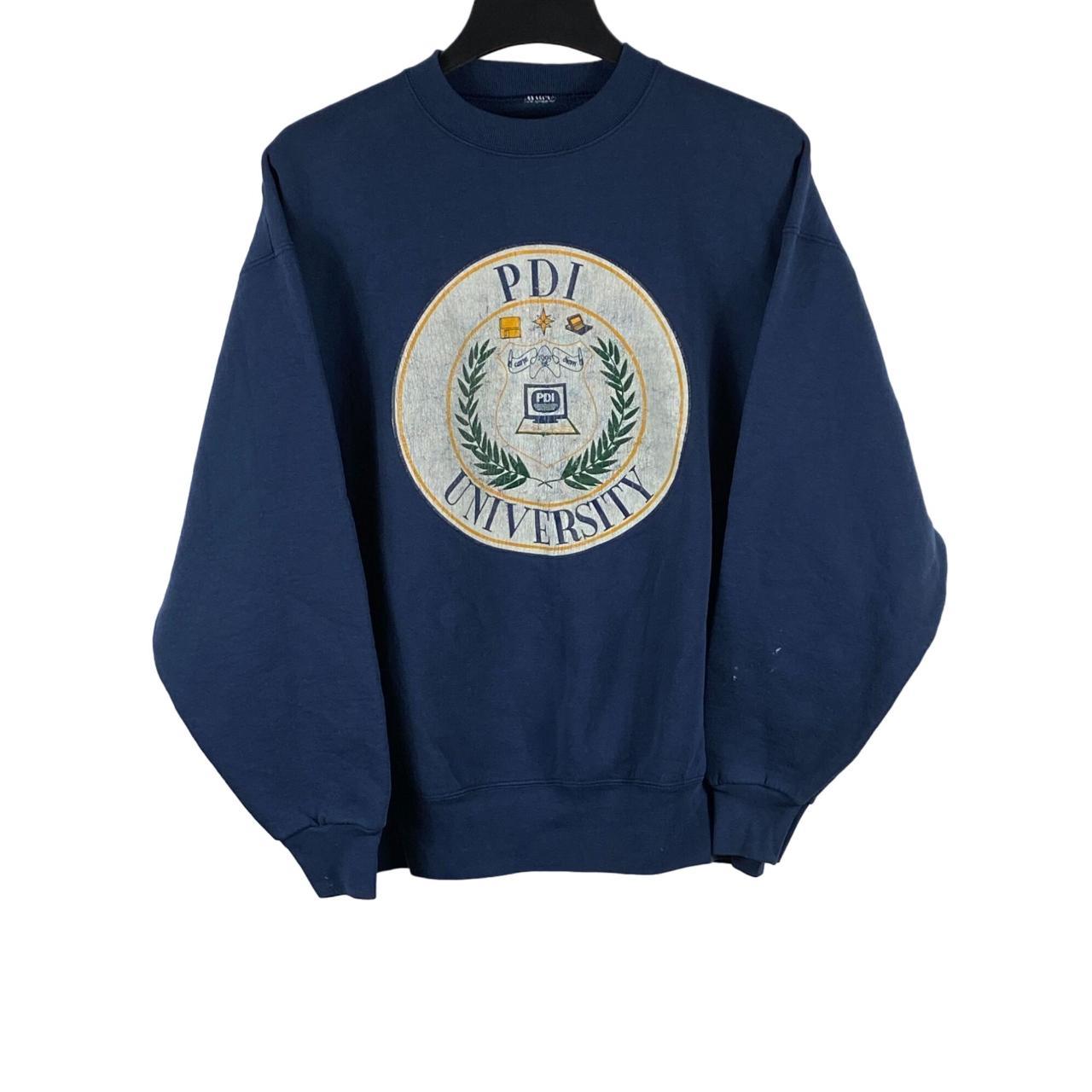 Vintage PDI University Pullover Sweatshirt Navy Blue... - Depop