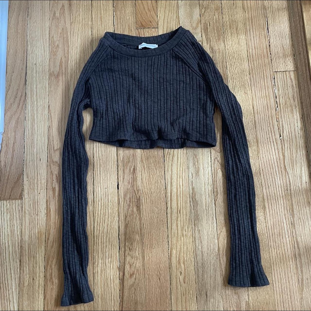 URBAN OUTFITTERS long sleeve crop top brown/charcoal... - Depop