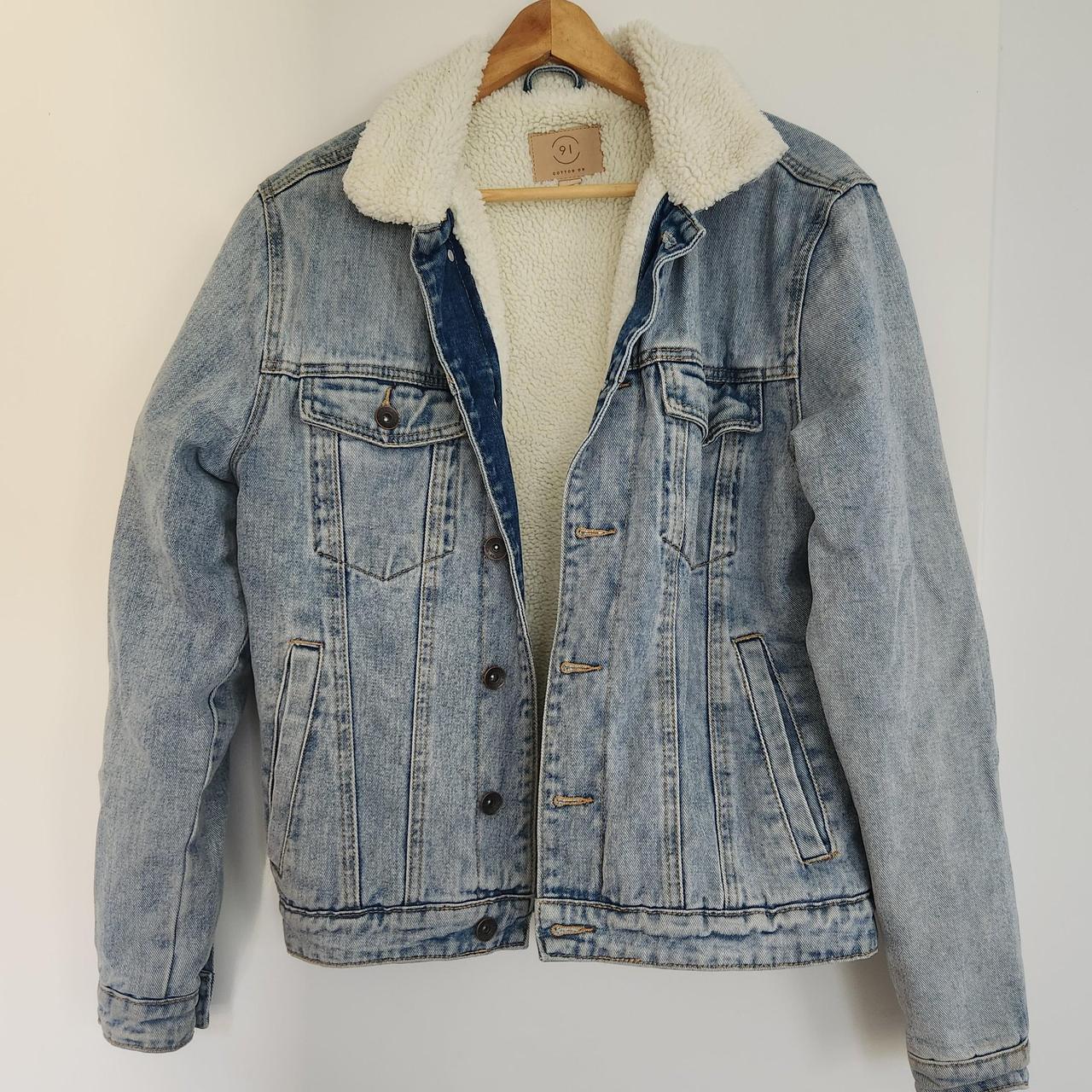 Cotton on- Bomber jacket, denim/fux sheep skin.... - Depop