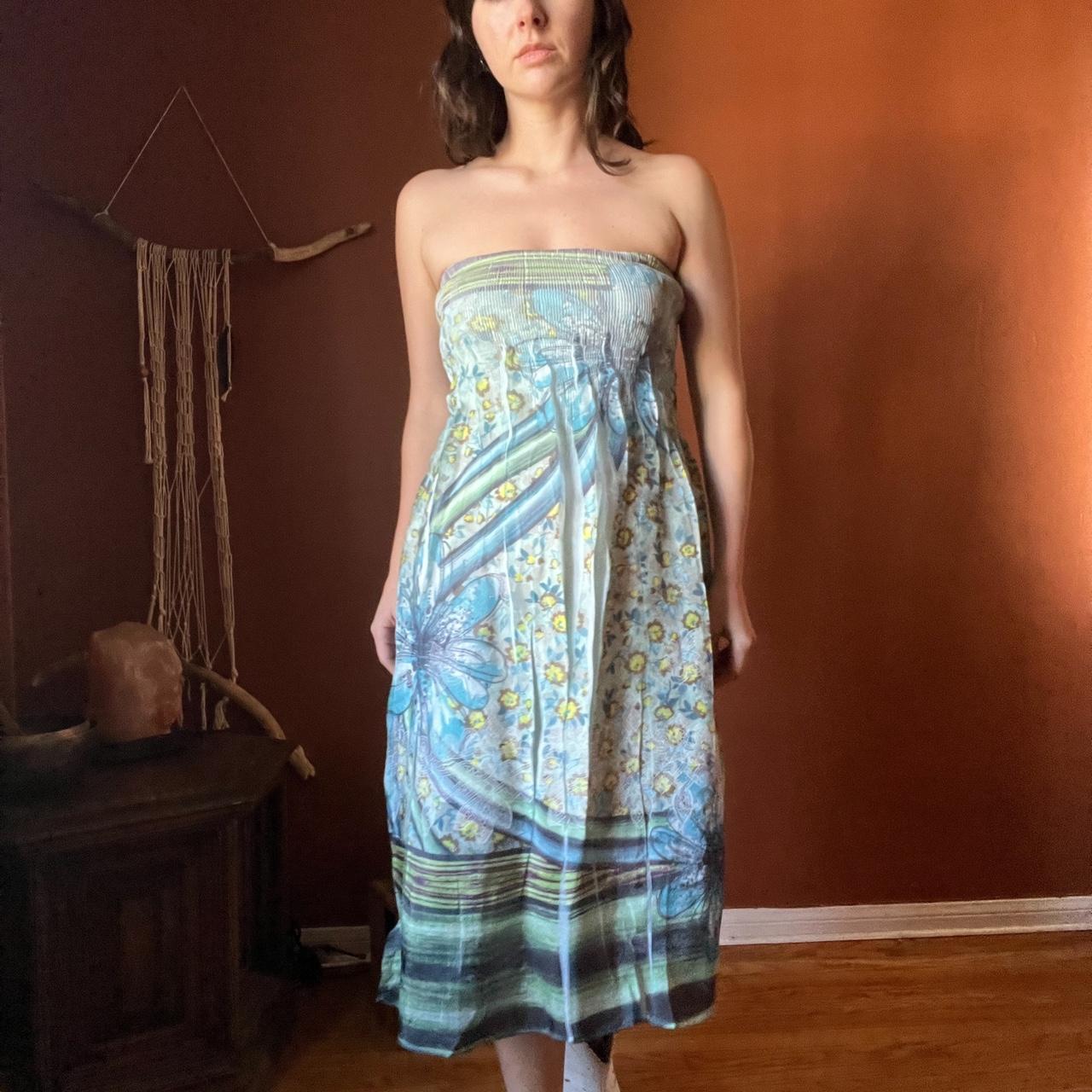 Women's Blue and Yellow Dress Depop