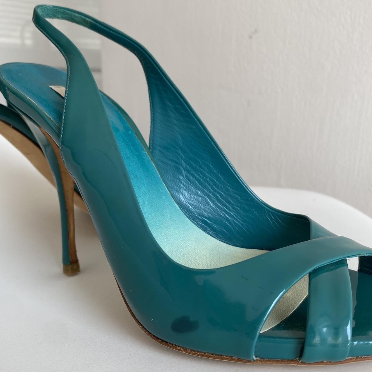 Vintage miu miu iconic heels in an amazing turquoise... - Depop