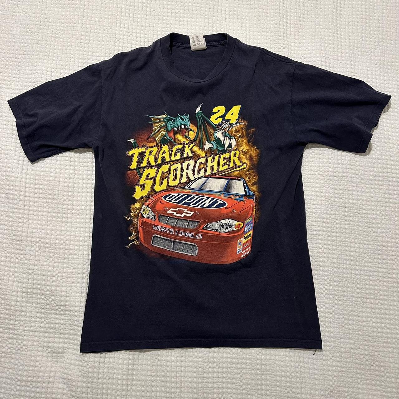 Vintage race car graphic tee with a dragon. Jeff... Depop