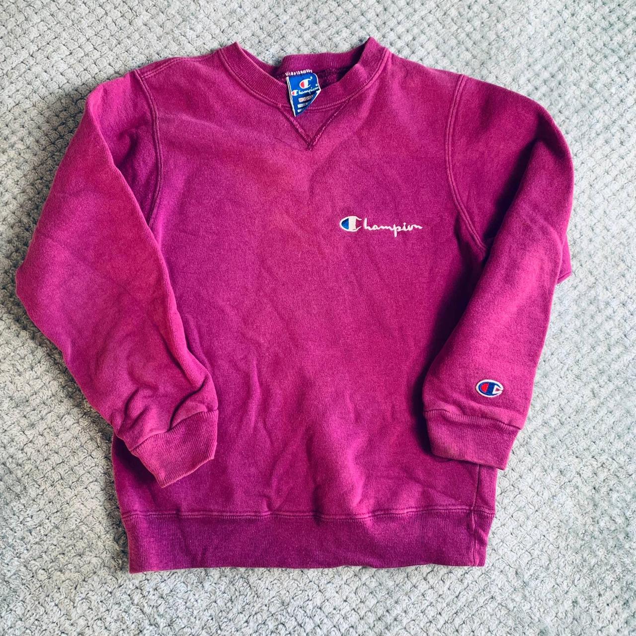 Champion Red and Purple Sweatshirt | Depop