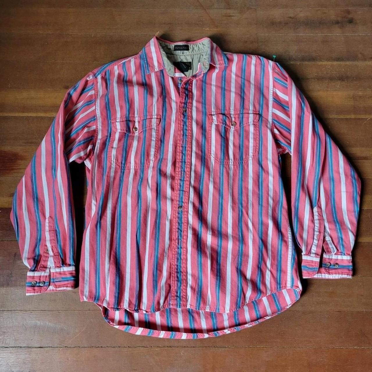 vtg 90s EDDIE BAUER Rufton Twill multicolor stripe... - Depop