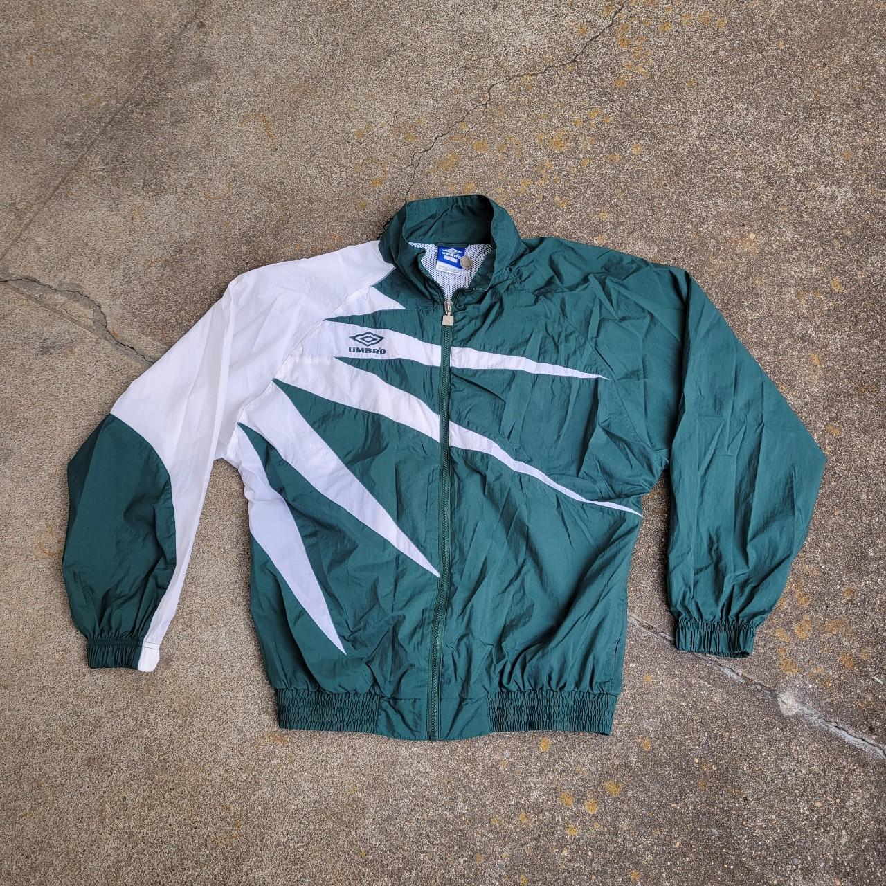 Umbro Men's White and Green Jacket | Depop