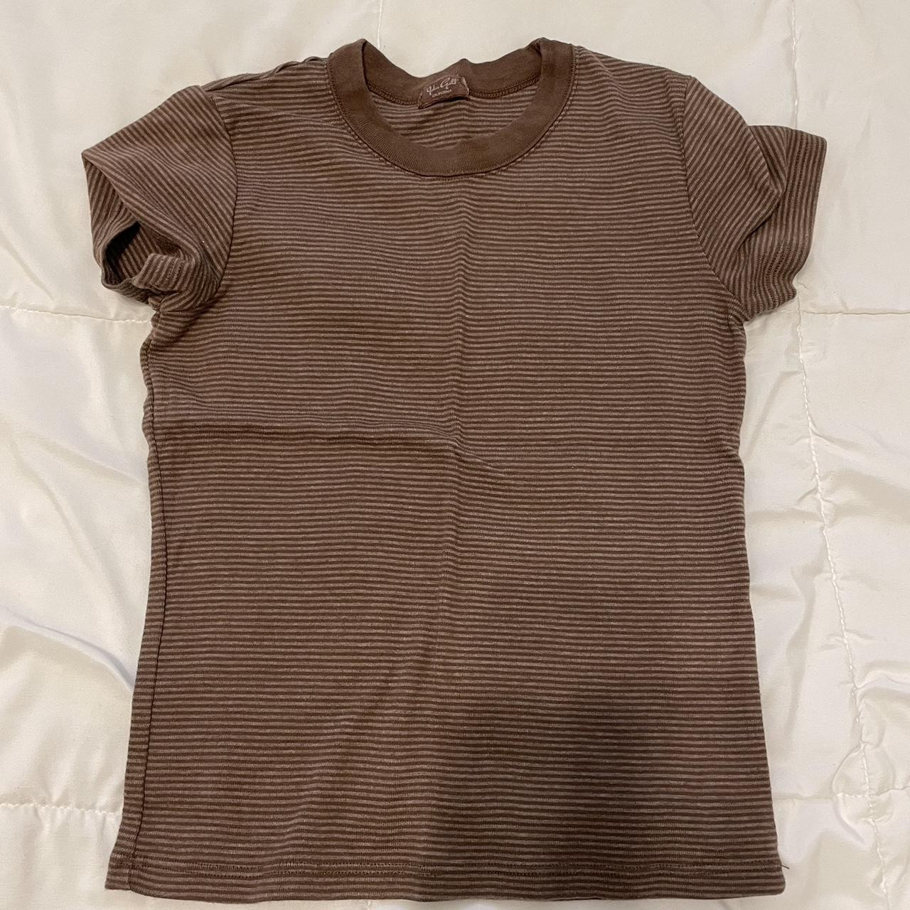 brandy melville brown striped tee worn but no... Depop