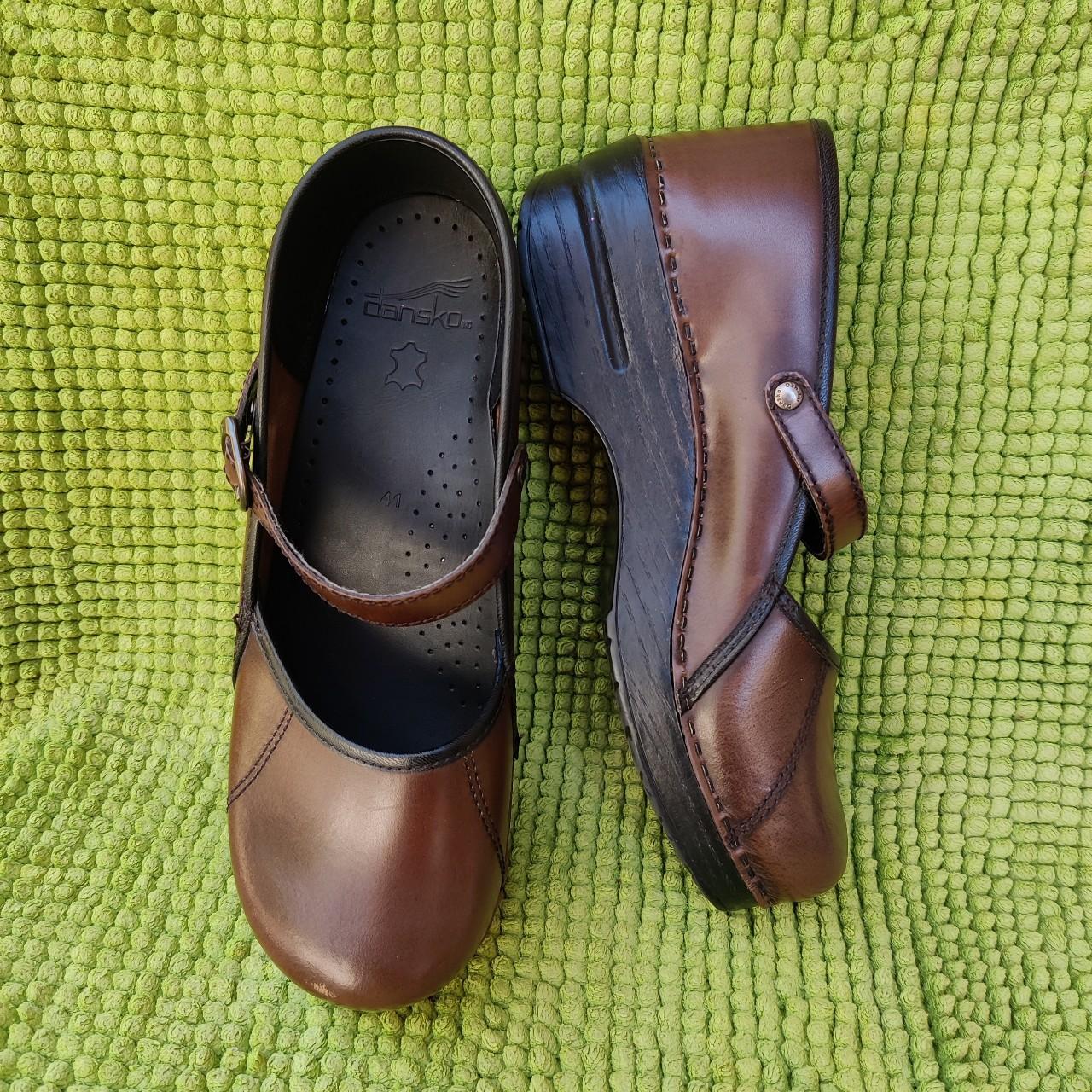 Brown leather CHUNKY DANSKO CLOGS are in VERY GOOD... - Depop