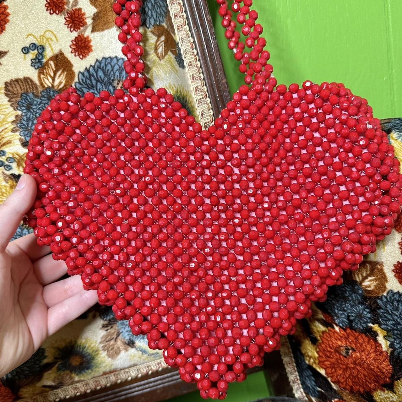 Isaac Mizrahi Red Heart Beaded Woven Shoulder Strap Depop