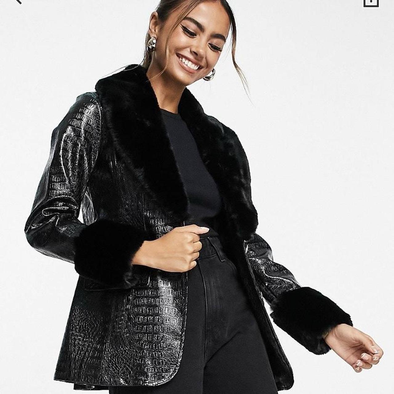 Miss selfridge black fur coat best sale