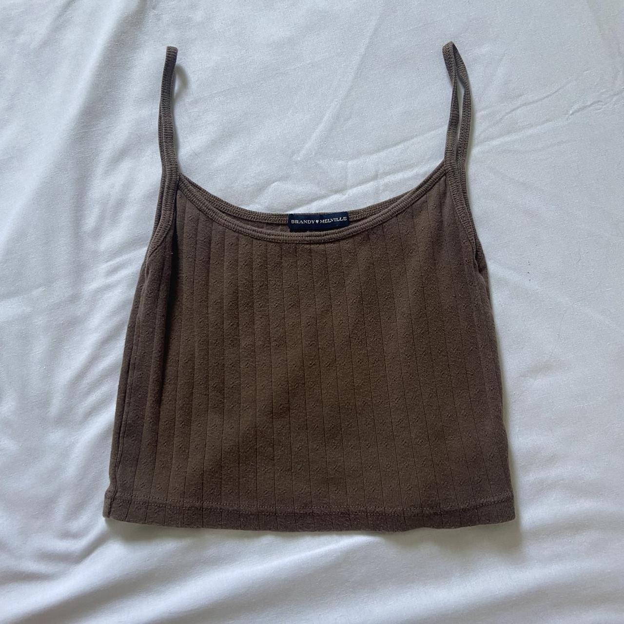 Brandy Melville brown cropped eyelet tank top... Depop
