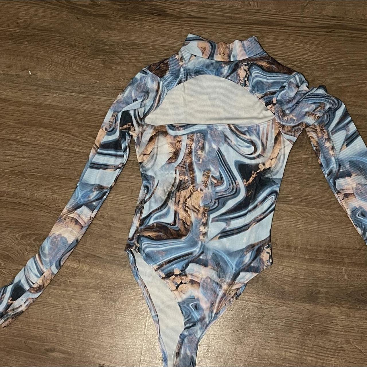 PLT Blue Abstract bodysuit size 6 brand new Depop