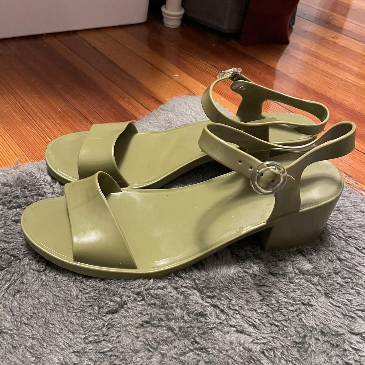 green heeled jelly sandals. features an adjustable... - Depop