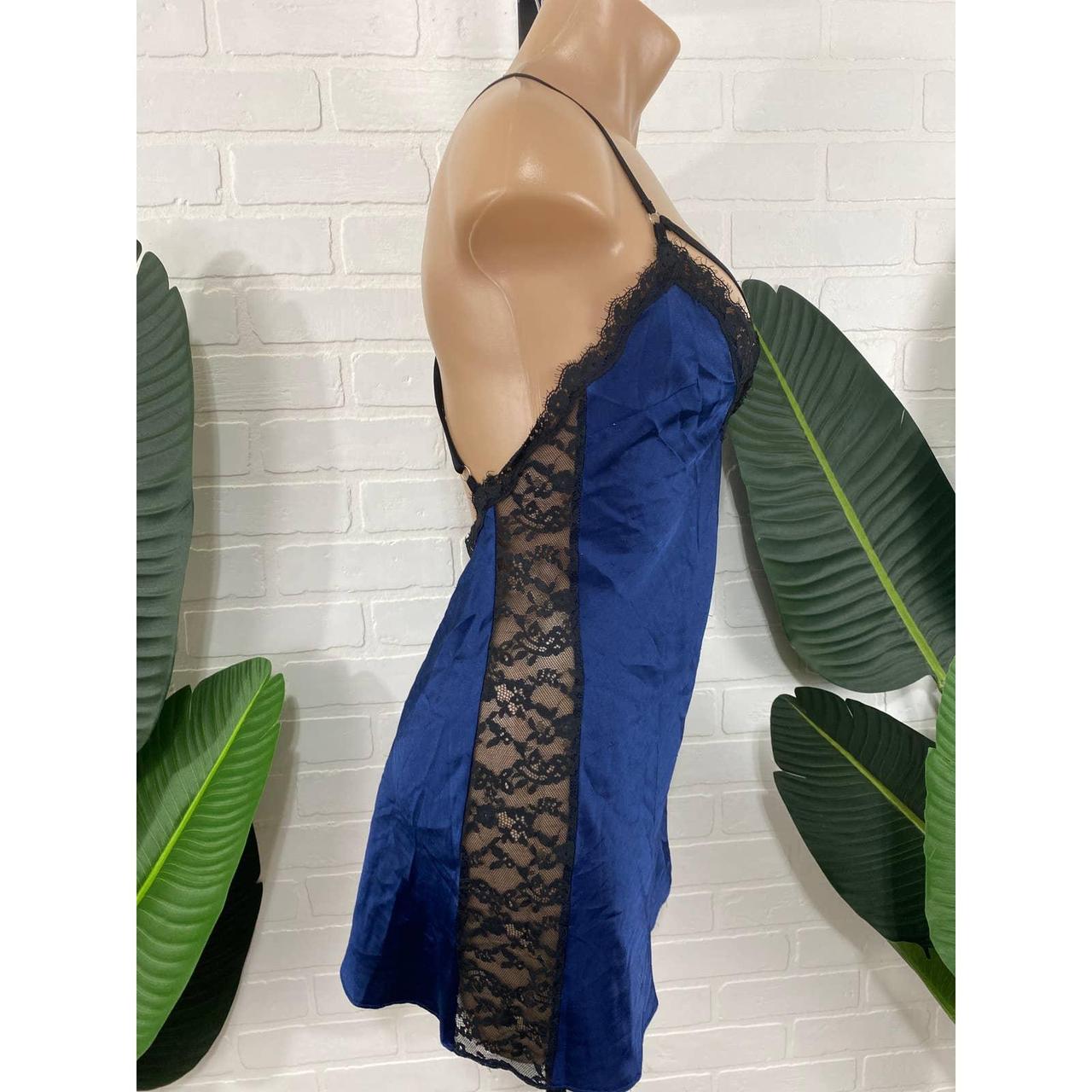 Victoria's Secret dark blue satin slip pajama... - Depop