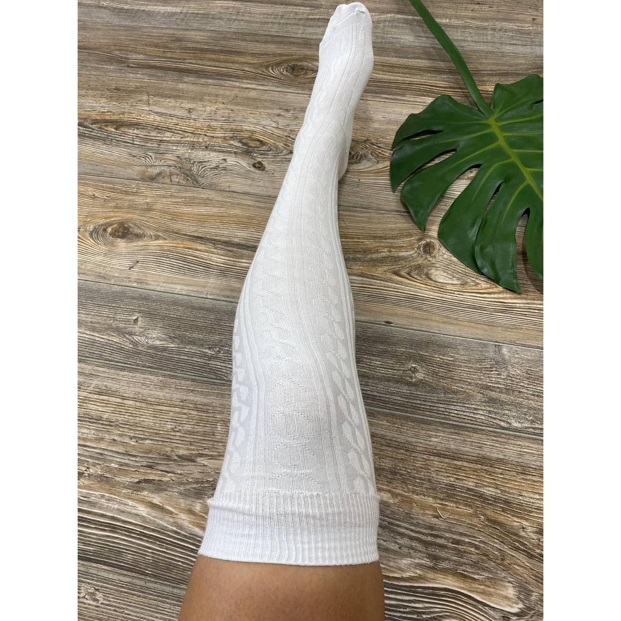 Amisakie thigh high over the knee cream knit socks.... Depop
